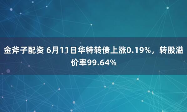 金斧子配资 6月11日华特转债上涨0.19%，转股溢价率99.64%