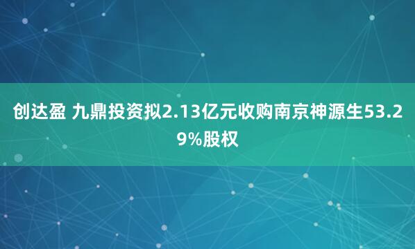 创达盈 九鼎投资拟2.13亿元收购南京神源生53.29%股权